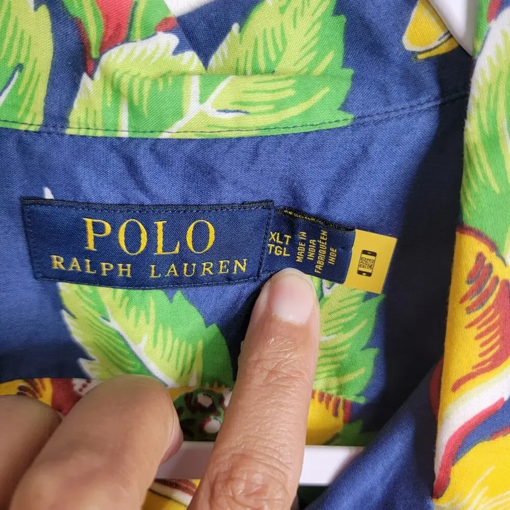 Polo Ralph Lauren Mens XL TALL Blue Floral Hawiaan Camp Shirt Classic Fit Beach